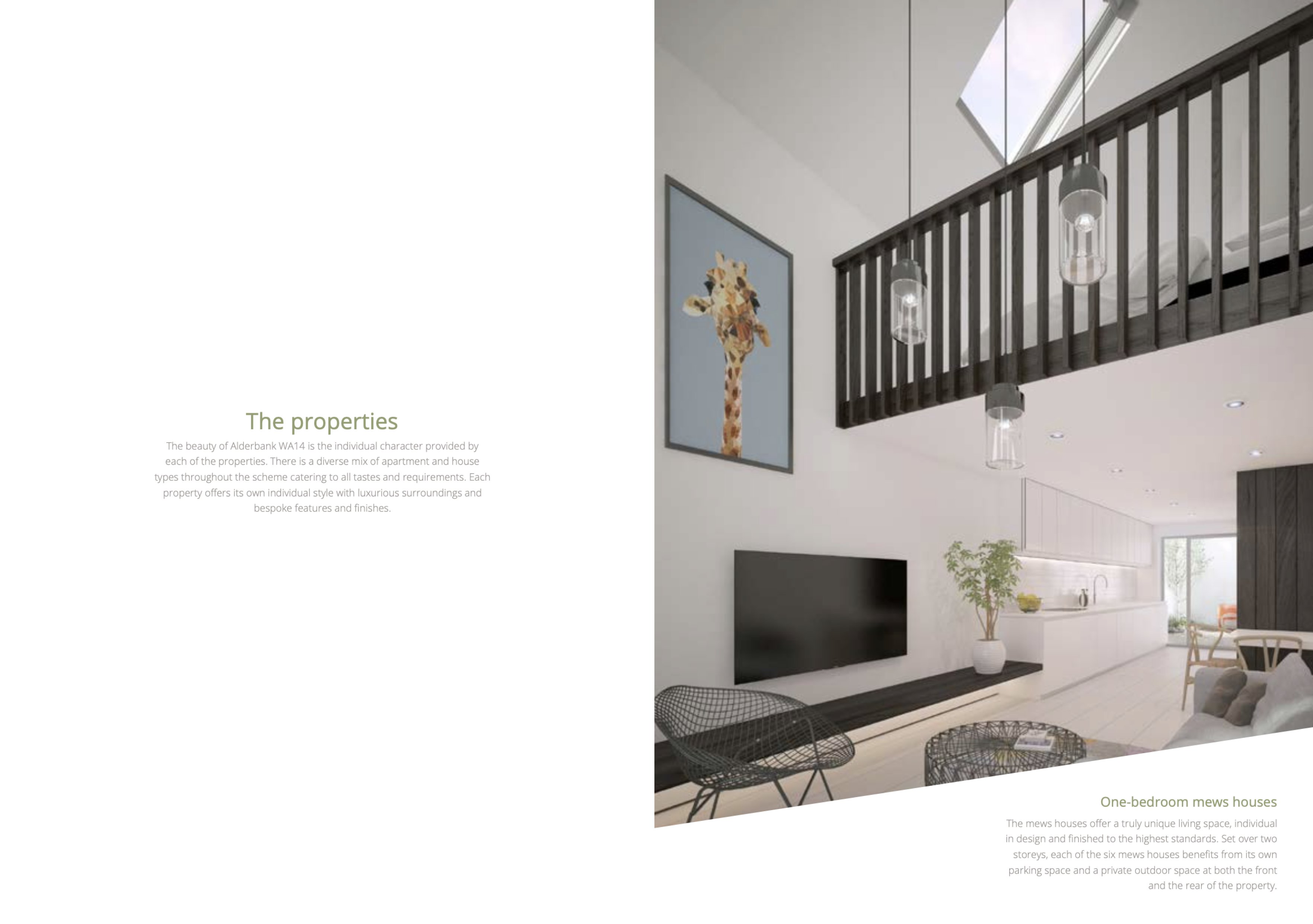Alderbank WA14 brochure spread — the properties
