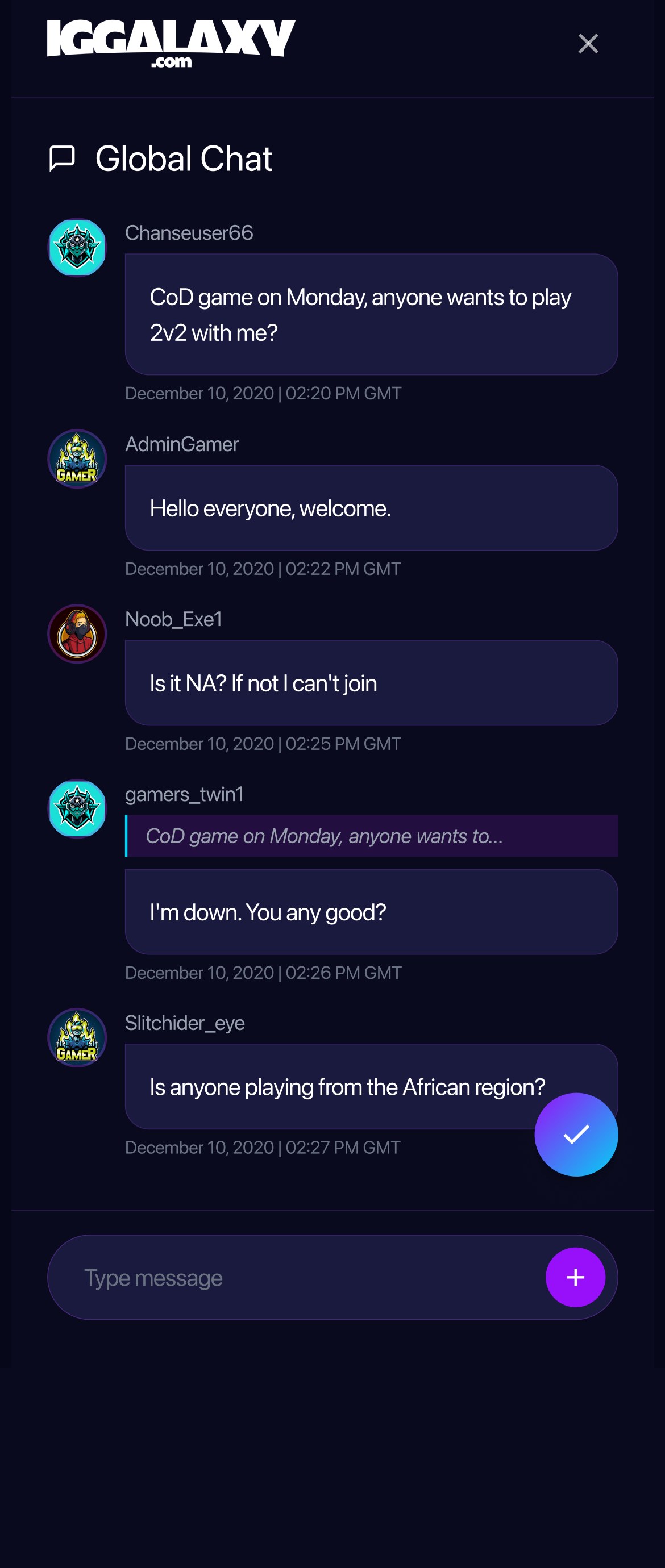 IG Galaxy — Notifications screen