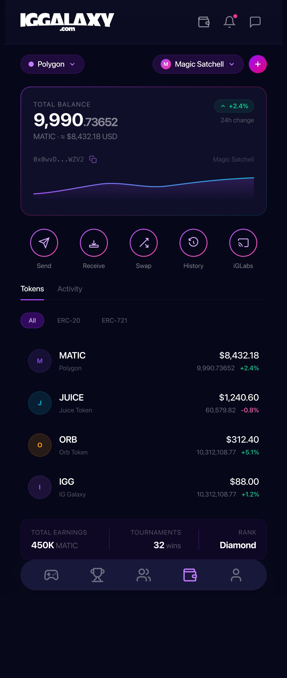IG Galaxy — Wallet dashboard