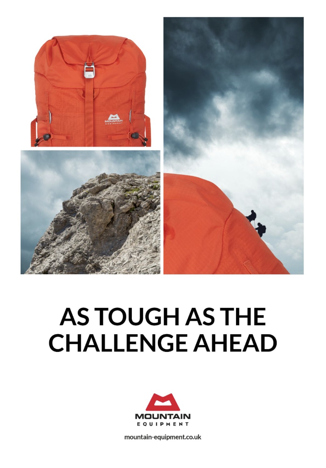 Mountain Equipment campaign — As Tough As The Challenge Ahead, orange rucksack