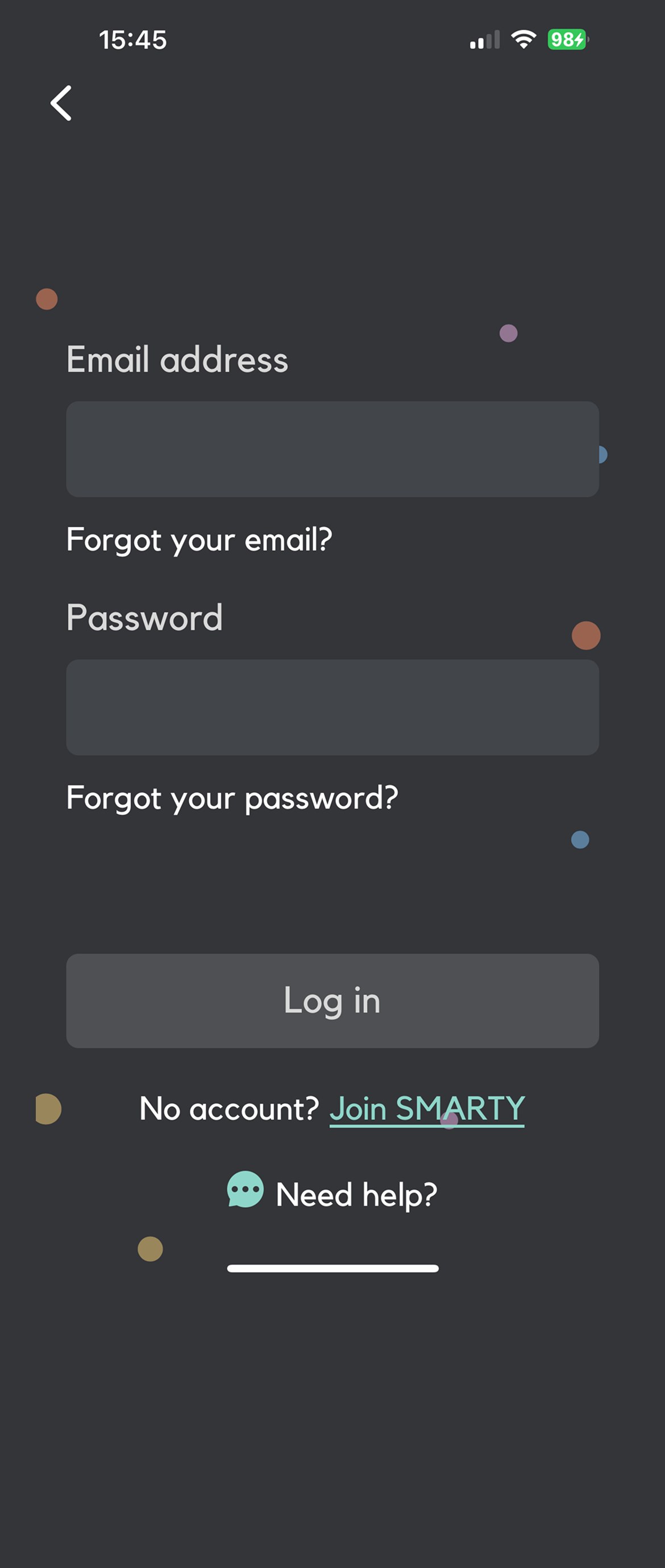 SMARTY — Login screen