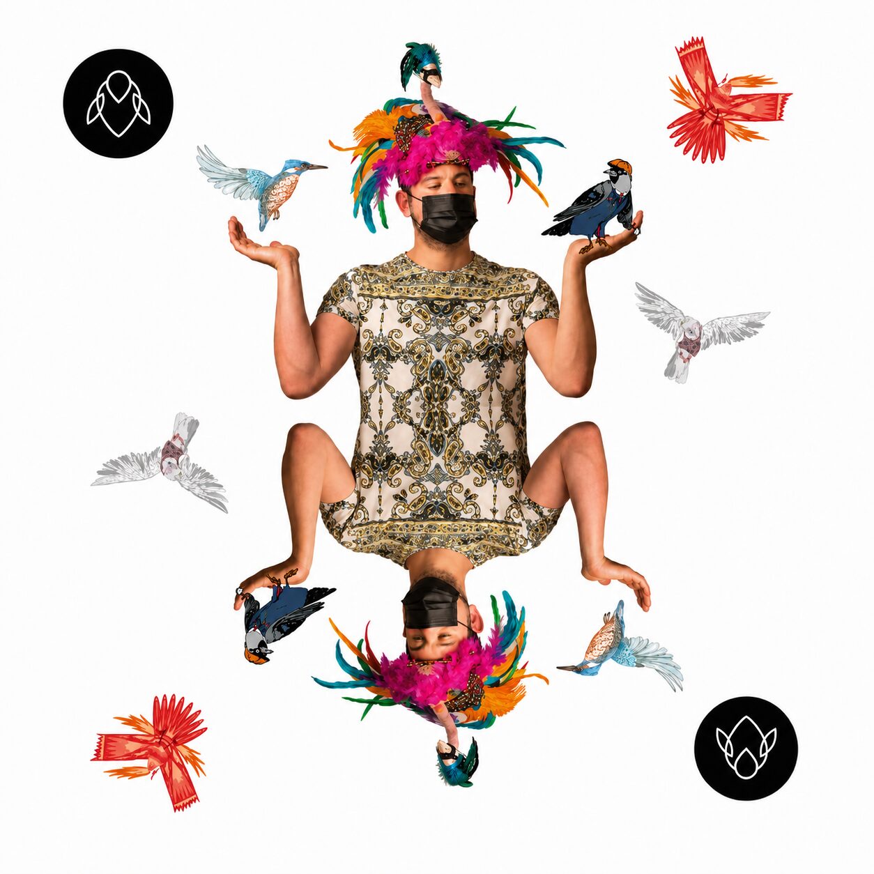 Chris surrounded by illustrated Wingers birds